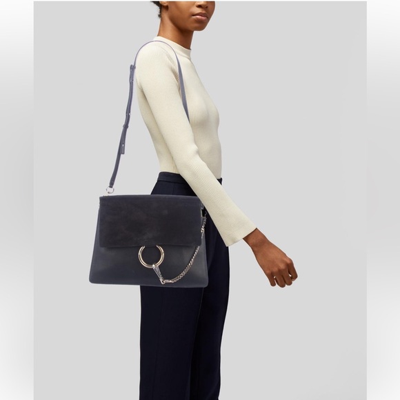 Chloe Suede Calfskin Medium Faye Shoulder Bag Black - Picture 3 of 8